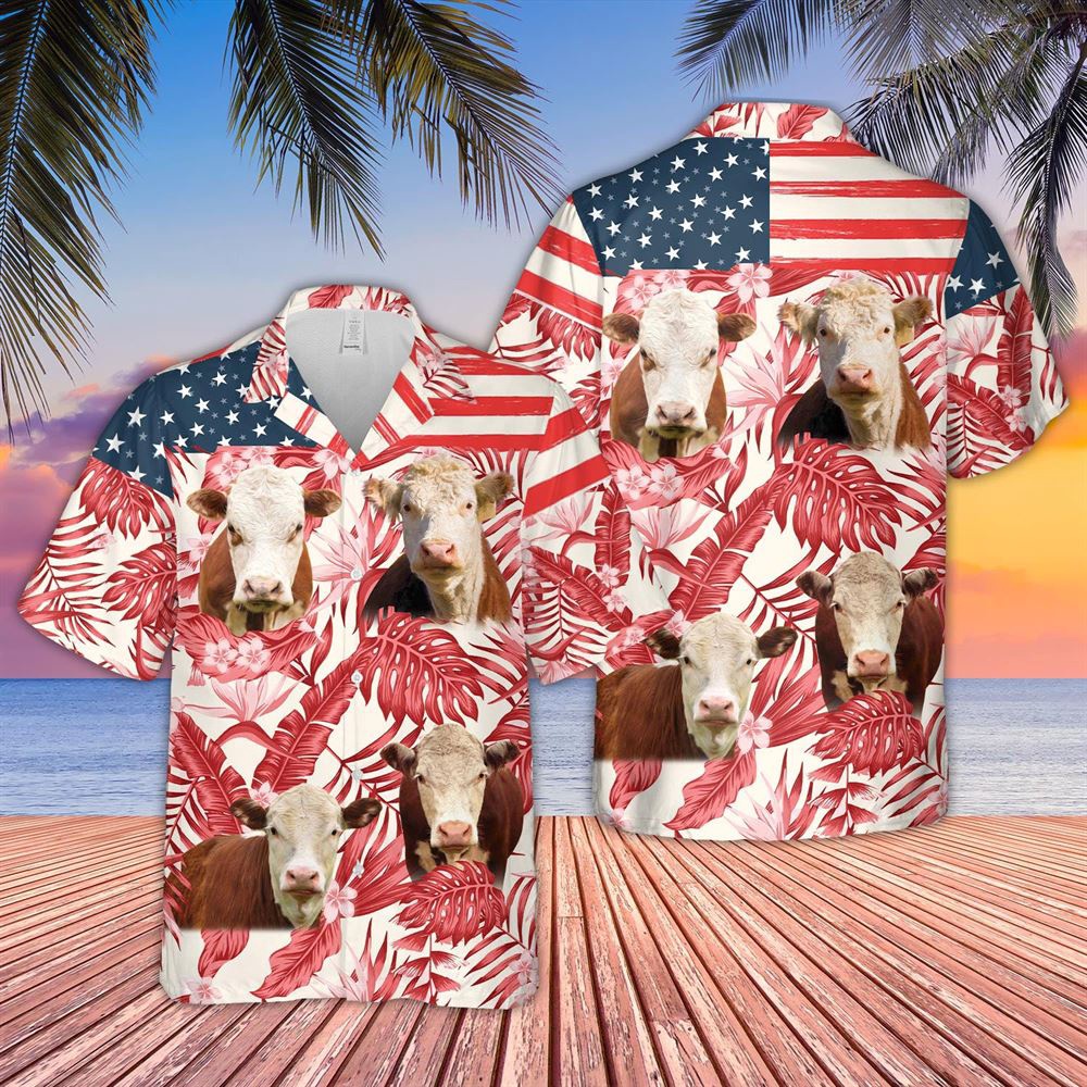 Farm Hawaiian Shirt Hereford Red Floral Us Flag 3D Hawaiian Shirt Animal Hawaiian Shirt 1 zrn66w.jpg