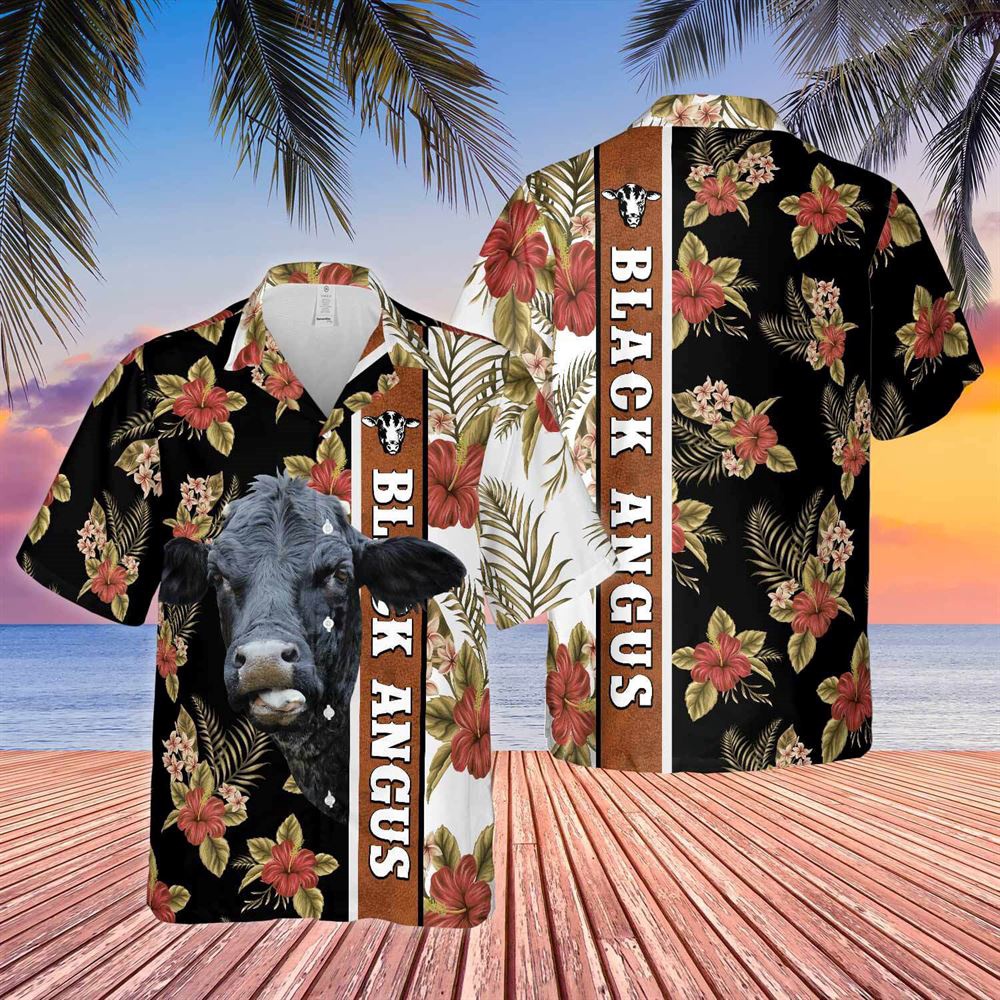 Farm Hawaiian Shirt Hibiscus Flowers Black Angus Cattle Brown All Over Printed 3D Hawaiian Shirt Animal Hawaiian Shirt 1 t9lqzg.jpg