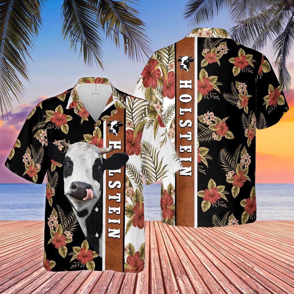 Farm Hawaiian Shirt Hibiscus Flowers Holstein Cattle Brown All Over Printed 3D Hawaiian Shirt Animal Hawaiian Shirt 1 tkt1o5.jpg