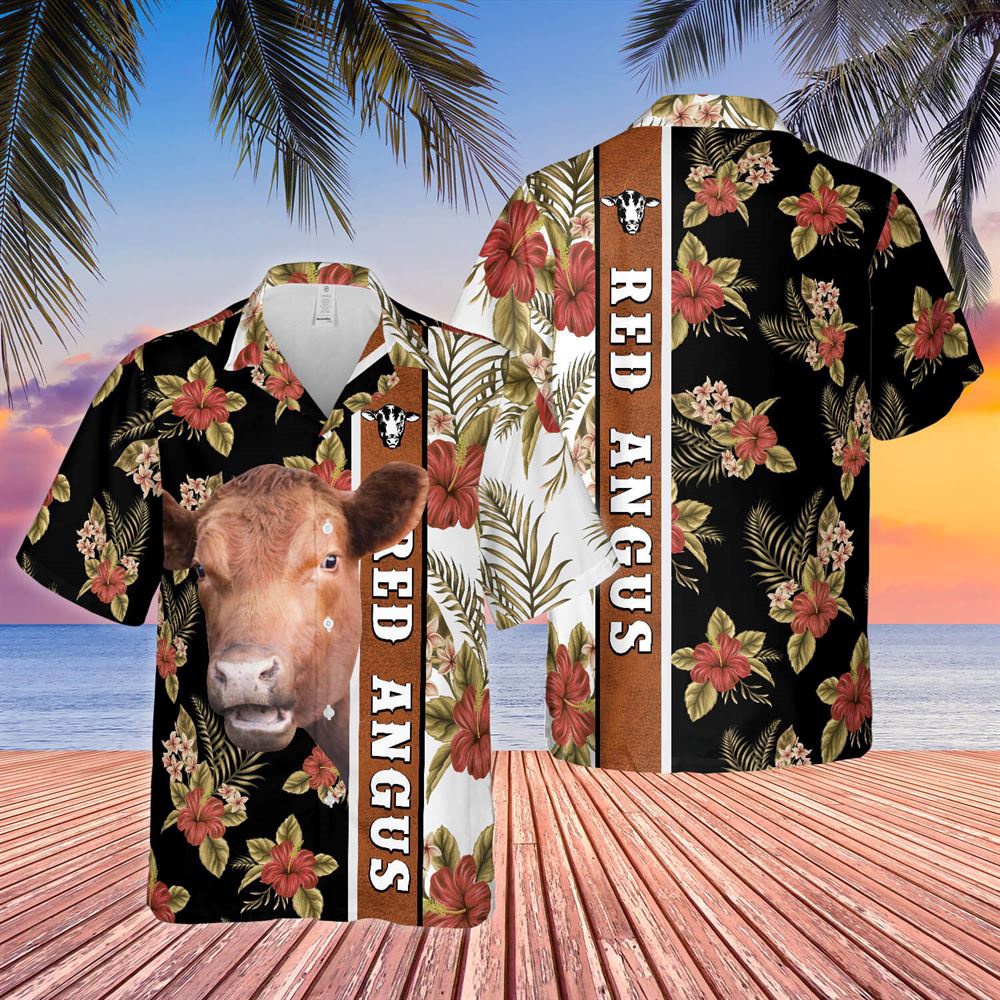 Farm Hawaiian Shirt Hibiscus Flowers Red Angus Cattle Brown All Over Printed 3D Hawaiian Shirt Animal Hawaiian Shirt 1 e9xgiu.jpg