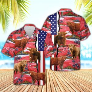 Farm Hawaiian Shirt, Highland American Flag…