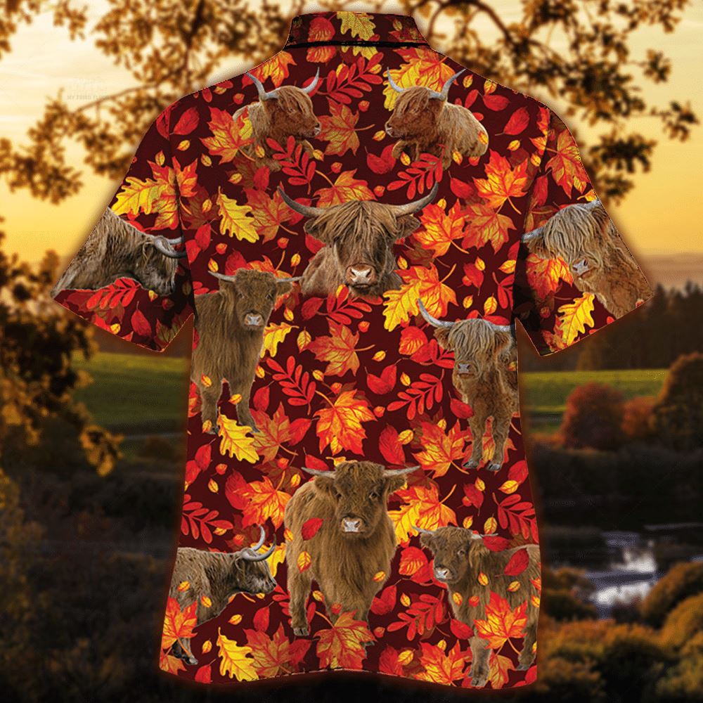 Farm Hawaiian Shirt Highland Cattle Autumn Leaves All Over Printed 3D Hawaiian Shirt Animal Hawaiian Shirt 2 vlghij.jpg