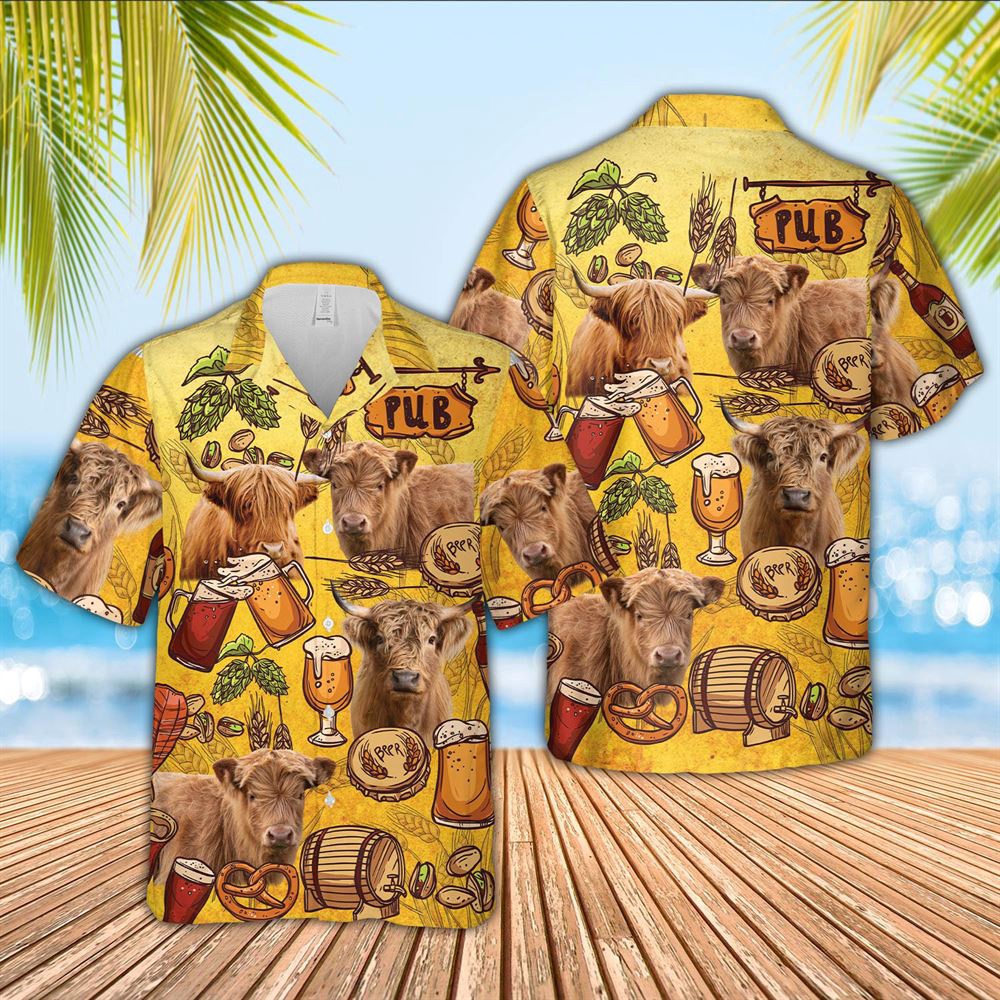 Farm Hawaiian Shirt Highland Cattle Drink Beer Pattern 3D Hawaiian Shirt Animal Hawaiian Shirt 1 u0rhf8.jpg
