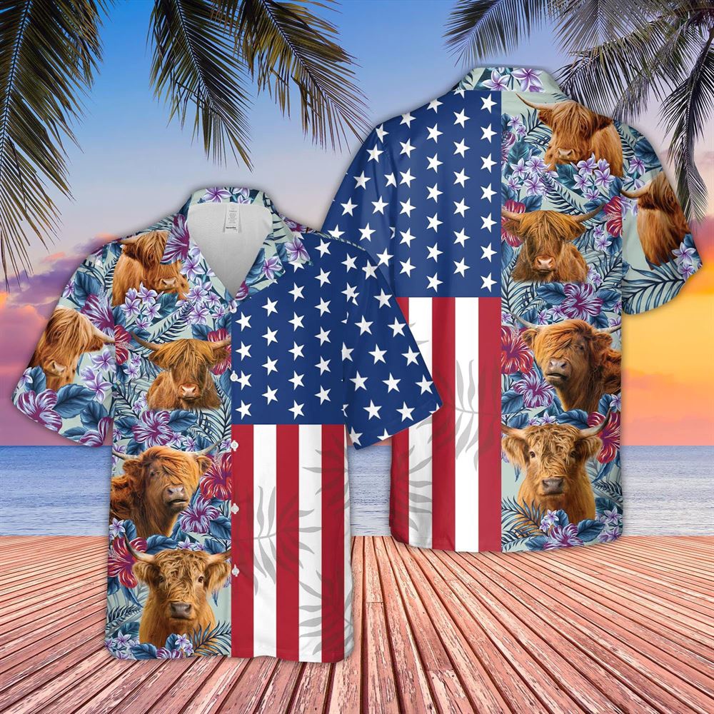 Farm Hawaiian Shirt Highland Cattle Flower Pattern Us Flag 3D Hawaiian Shirt Animal Hawaiian Shirt 1 v67qvj.jpg