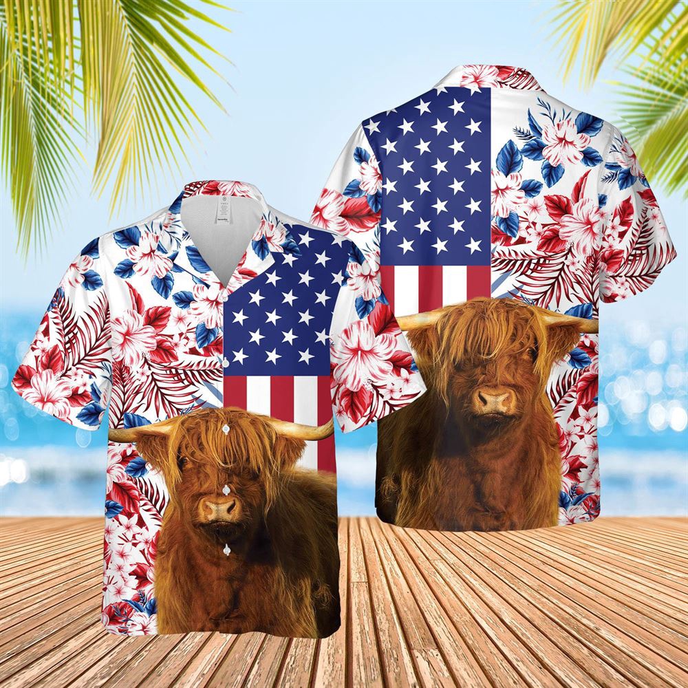 Farm Hawaiian Shirt Highland Cattle Us Flag Flower 3D Hawaiian Shirt Animal Hawaiian Shirt 1 u44dwh.jpg