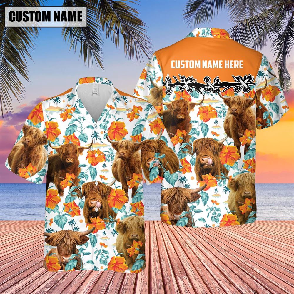 Farm Hawaiian Shirt Highland Hibiscus Floral Custom Name 3D Hawaiian Shirt Animal Hawaiian Shirt 2 jtguhk.jpg