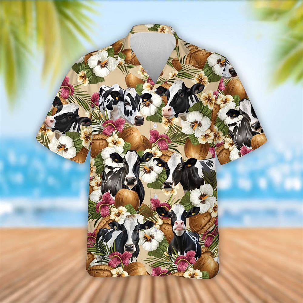 Farm Hawaiian Shirt Holstein Cattle Coconut Tropical Flowers Hawaiian Shirt Summer Gift Animal Hawaiian Shirt 1 eck5ep.jpg
