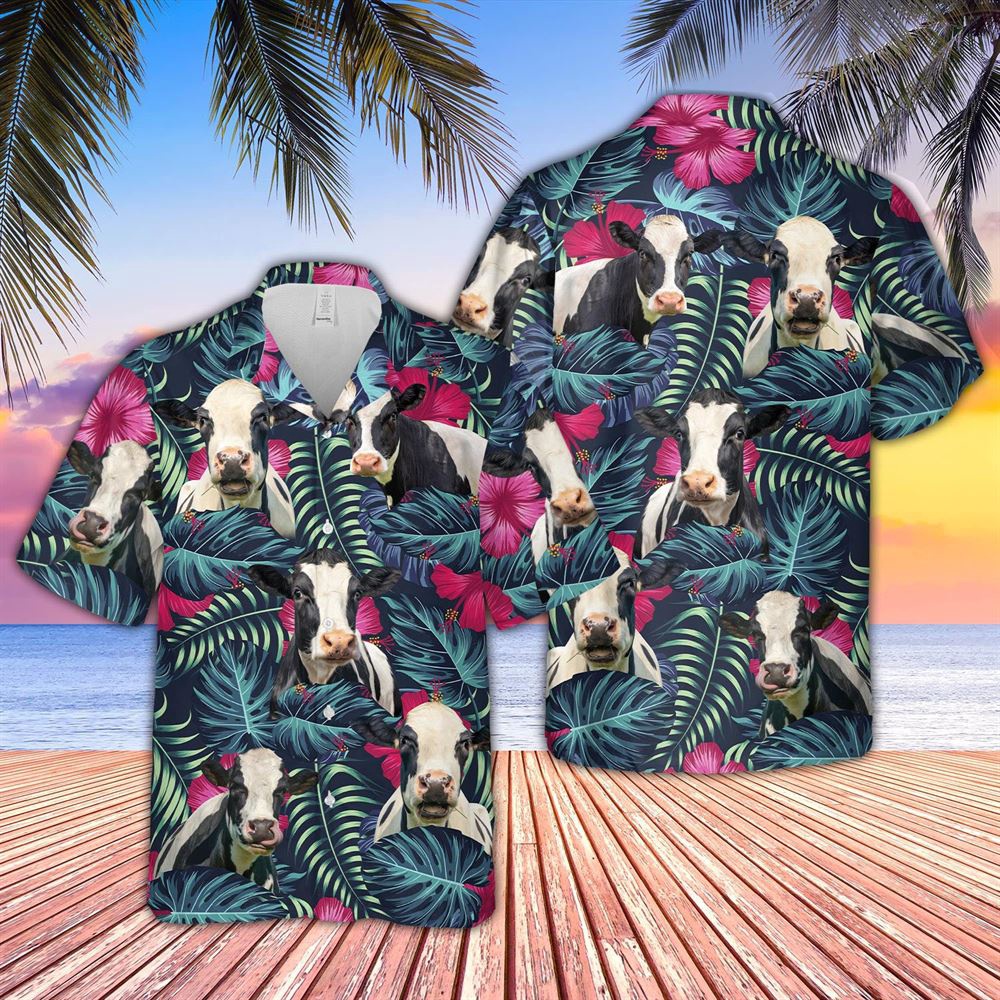 Farm Hawaiian Shirt Holstein Cattle Floral Tropical Leaves Pattern Hawaiian Shirt Animal Hawaiian Shirt 1 ogrbyl.jpg