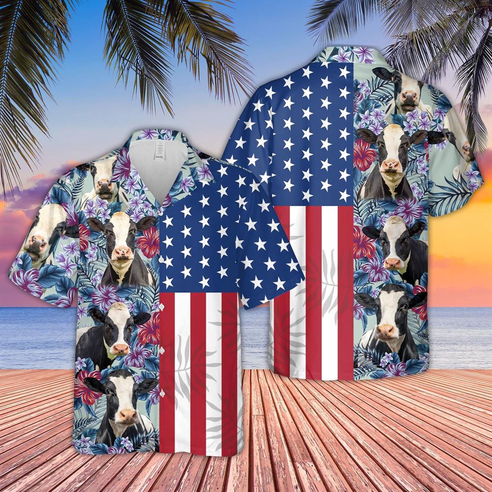 Farm Hawaiian Shirt Holstein Cattle Flower Pattern Us Flag 3D Hawaiian Shirt Animal Hawaiian Shirt 1 y7olsk.jpg Farm Hawaiian Shirt Holstein Cattle Flower Pattern Us Flag 3D Hawaiian Shirt Animal Hawaiian Shirt 1 y7olsk.jpg