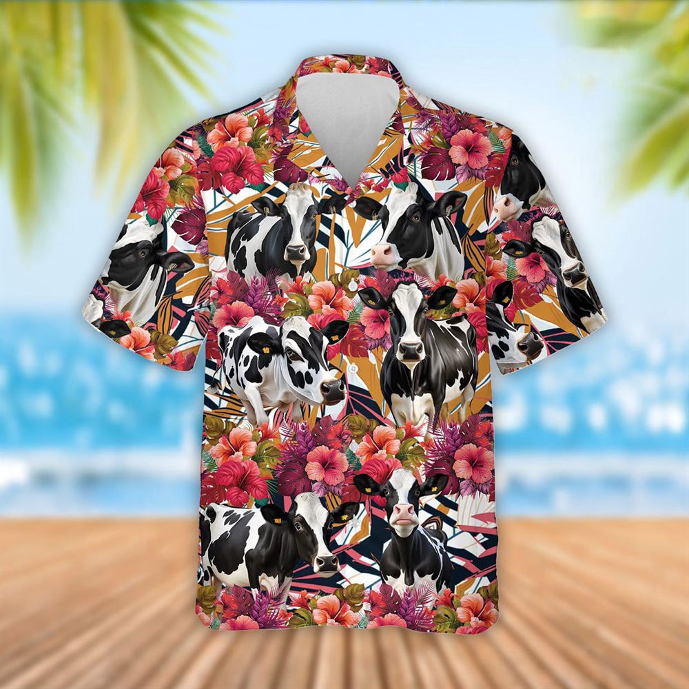 Farm Hawaiian Shirt Holstein Cattle Red Hibicus Flowers Hawaiian Shirt Summer Gift Animal Hawaiian Shirt 1 exzlsb.jpg