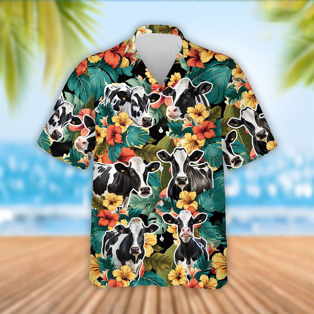 Farm Hawaiian Shirt Holstein Cattle Tropical Flowers Hawaiian Shirt Summer Gift Animal Hawaiian Shirt 1 mrmkwp.jpg