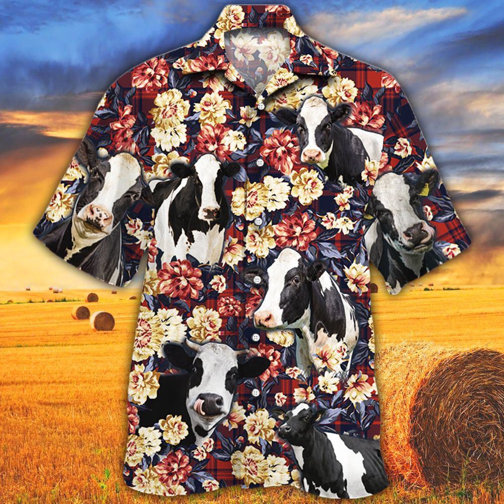 Farm Hawaiian Shirt Holstein Friesian Cattle Red Plaid Pattern All Over Printed 3D Hawaiian Shirt Animal Hawaiian Shirt 1 qgnmr6.jpg