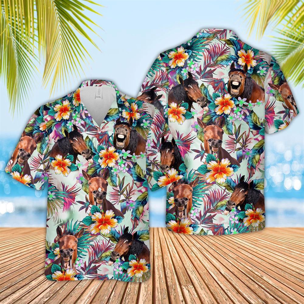 Farm Hawaiian Shirt Horse Colorful Leaf Pattern Hawaiian Shirt Animal Hawaiian Shirt 1 ipivce.jpg