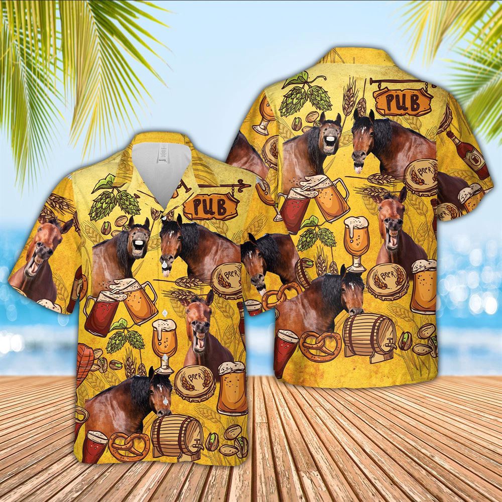 Farm Hawaiian Shirt Horse Drink Beer Pattern 3D Hawaiian Shirt Animal Hawaiian Shirt 1 tjxemr.jpg