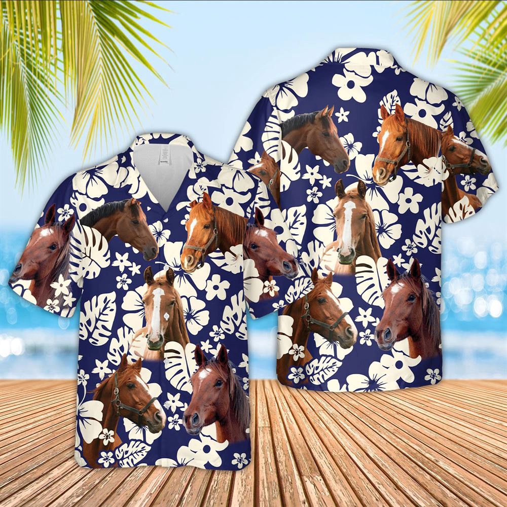 Farm Hawaiian Shirt Horse Flower Blue Pattern 3D Hawaiian Shirt Animal Hawaiian Shirt 1 mszpz7.jpg