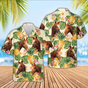Farm Hawaiian Shirt, Horse Pineapple Pattern…