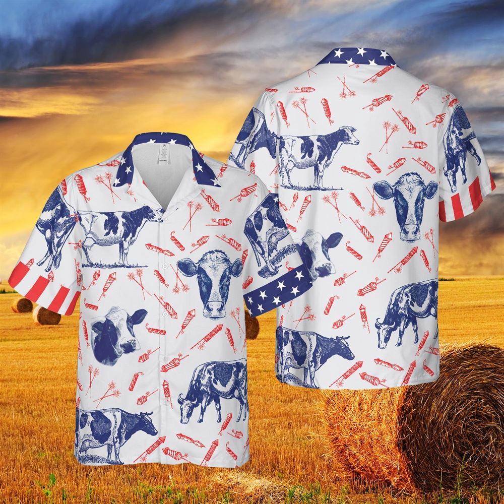 Farm Hawaiian Shirt Independence Day Fire Cracker Holstein Friesian Cattle Pattern All Printed 3D Hawaiian Shirt Animal Hawaiian Shirt 1 jarexh.jpg