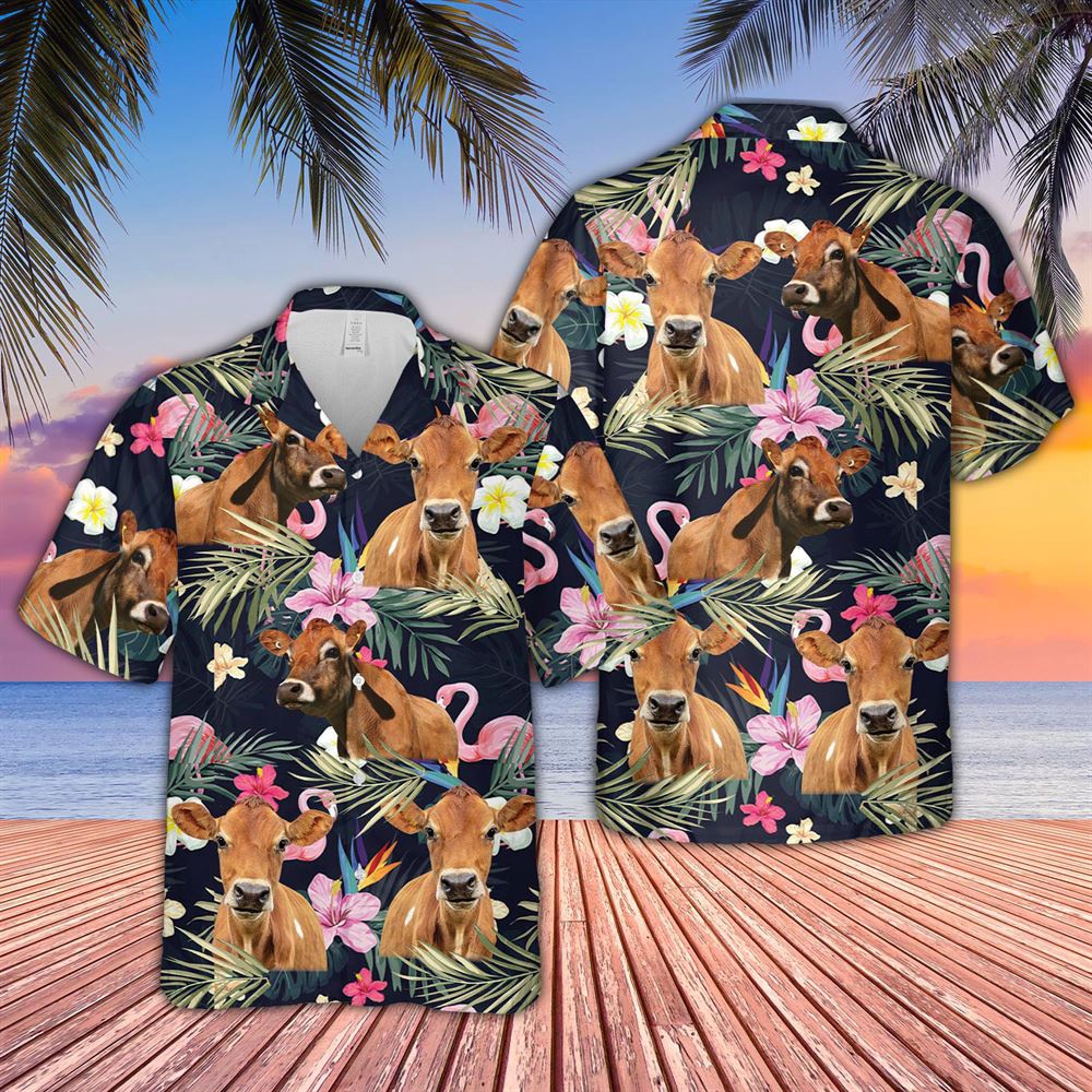 Farm Hawaiian Shirt Jersey And Flamingo Flower Pattern 3D Hawaiian Shirt Animal Hawaiian Shirt 1 ylhkax.jpg