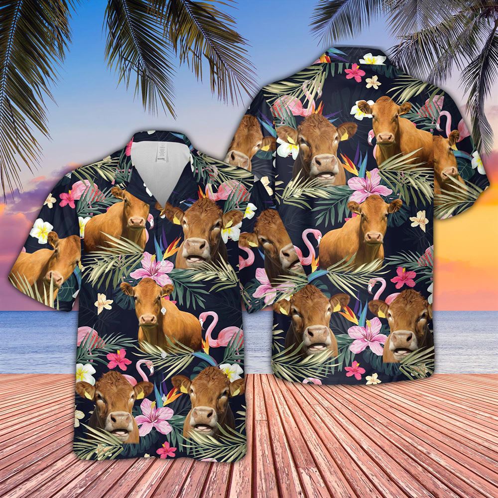 Farm Hawaiian Shirt Limousin And Flamingo Flower Pattern 3D Hawaiian Shirt Animal Hawaiian Shirt 1 cshbim.jpg