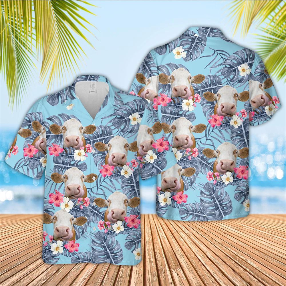 Farm Hawaiian Shirt Limousin Sierra Blue Pattern 3D Hawaiian Shirt Animal Hawaiian Shirt 1 s7th0l.jpg