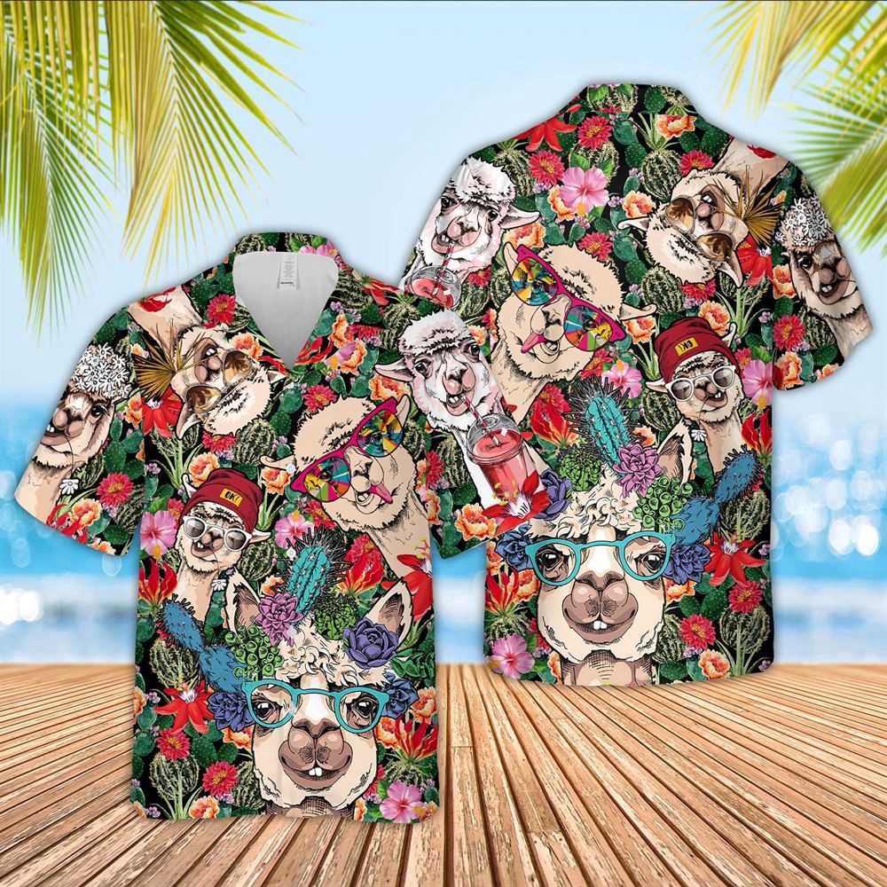 Farm Hawaiian Shirt Llamas And Flower Drawing Hawaiian Shirt Animal Hawaiian Shirt 1 iedtee.jpg