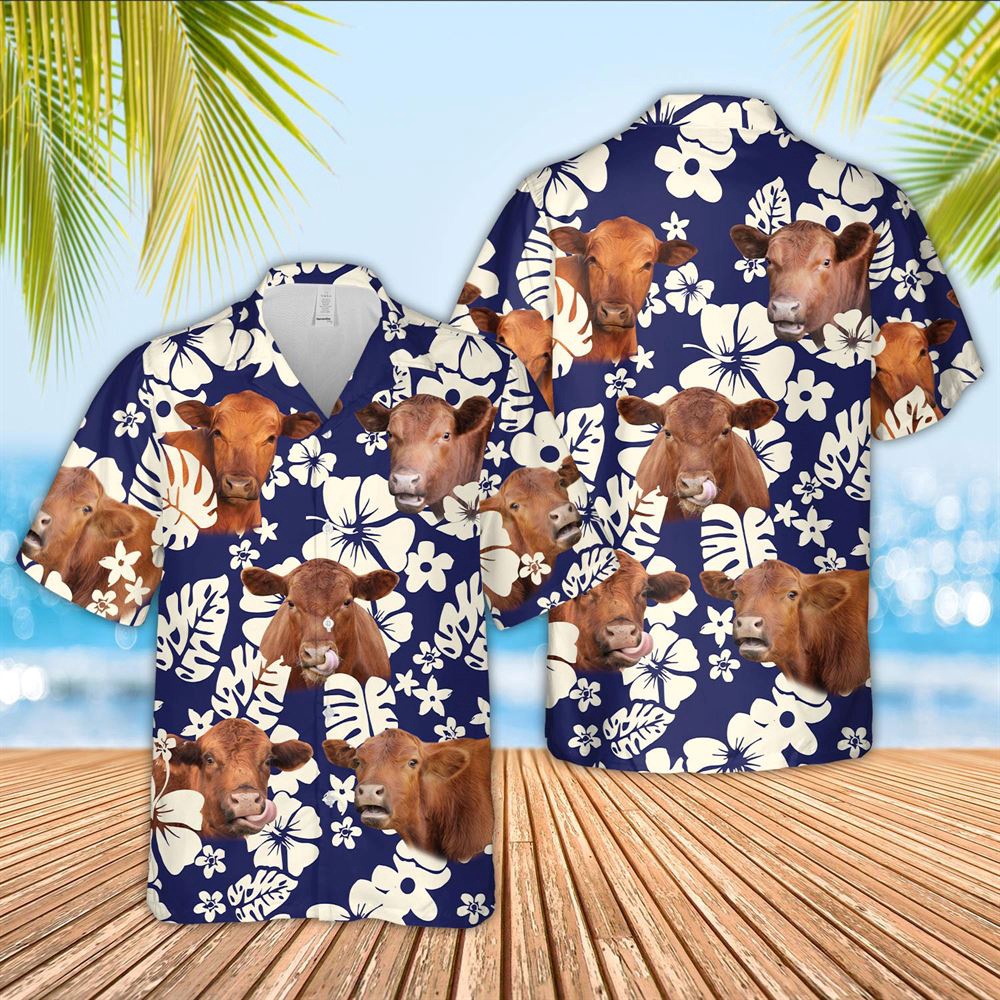 Farm Hawaiian Shirt Red Angus Flower Blue Pattern 3D Hawaiian Shirt Animal Hawaiian Shirt 1 onavhx.jpg