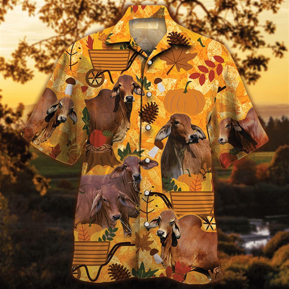 Farm Hawaiian Shirt Red Brahman Cattle Lovers Orange Nature Autumn Hawaiian Shirt Animal Hawaiian Shirt 1 cfuyeq.jpg