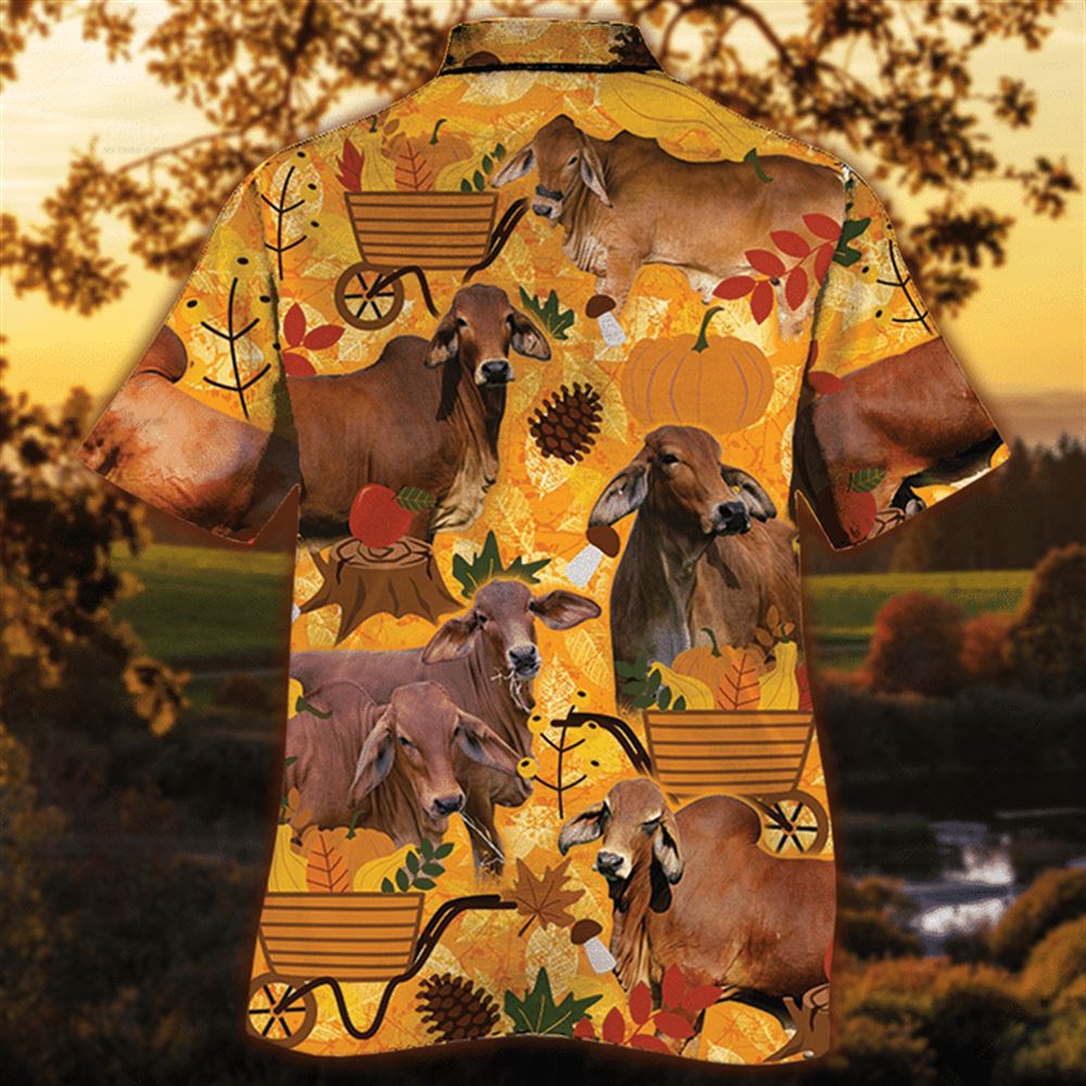 Farm Hawaiian Shirt Red Brahman Cattle Lovers Orange Nature Autumn Hawaiian Shirt Animal Hawaiian Shirt 2 iurpfz.jpg