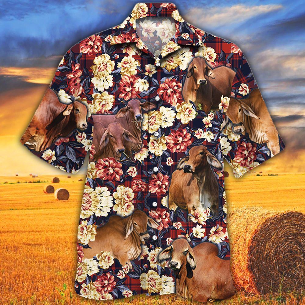 Farm Hawaiian Shirt Red Brahman Cattle Red Plaid Pattern All Over Printed 3D Hawaiian Shirt Animal Hawaiian Shirt 1 gyj5bq.jpg