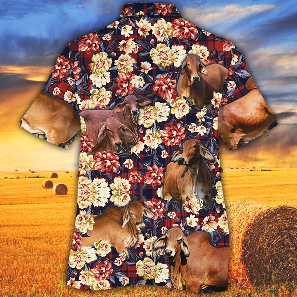 Farm Hawaiian Shirt Red Brahman Cattle Red Plaid Pattern All Over Printed 3D Hawaiian Shirt Animal Hawaiian Shirt 2 qqcuws.jpg