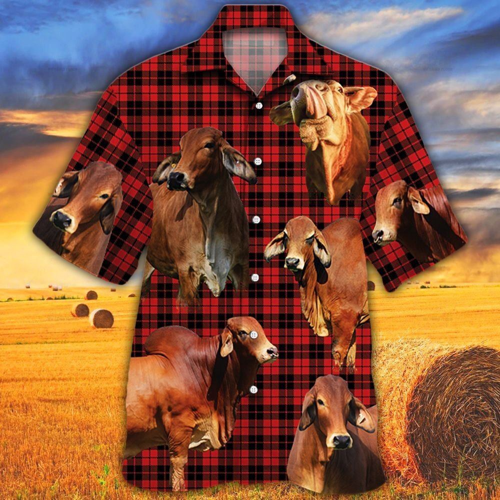 Farm Hawaiian Shirt Red Brahman Cattle Red Tartan Pattern All Over Printed 3D Hawaiian Shirt Animal Hawaiian Shirt 1 waajnp.jpg Farm Hawaiian Shirt Red Brahman Cattle Red Tartan Pattern All Over Printed 3D Hawaiian Shirt Animal Hawaiian Shirt 1 waajnp.jpg
