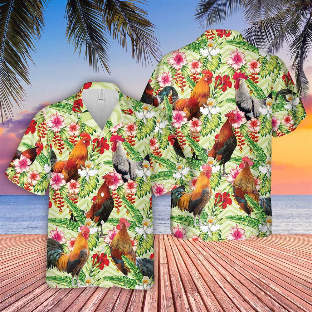 Farm Hawaiian Shirt Rooster Hibicus Floral 3D Hawaiian Shirt Animal Hawaiian Shirt 1 vu7djn.jpg