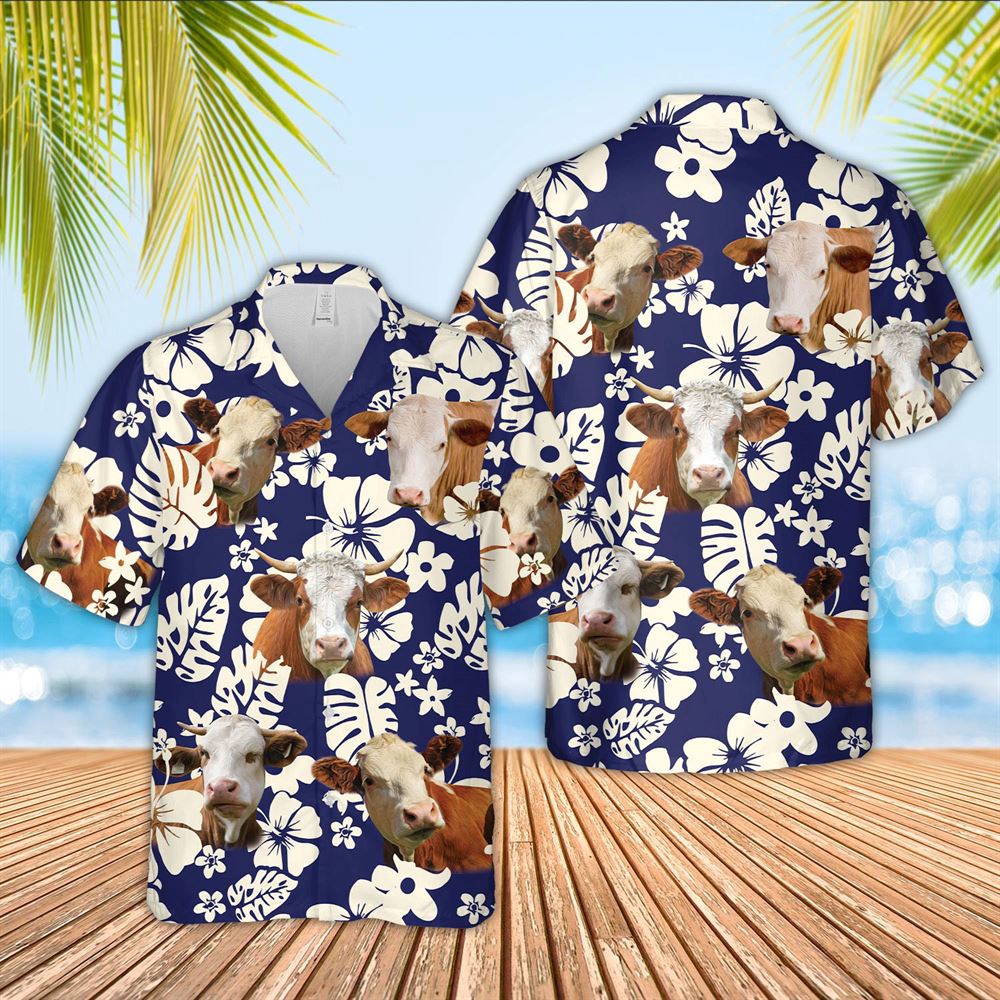 Farm Hawaiian Shirt Simmental Flower Blue Pattern 3D Hawaiian Shirt Animal Hawaiian Shirt 1 dzcrno.jpg Farm Hawaiian Shirt Simmental Flower Blue Pattern 3D Hawaiian Shirt Animal Hawaiian Shirt 1 dzcrno.jpg