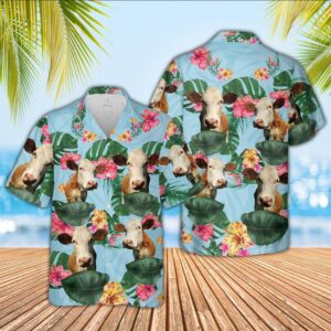 Farm Hawaiian Shirt, Simmental Flower Pattern…
