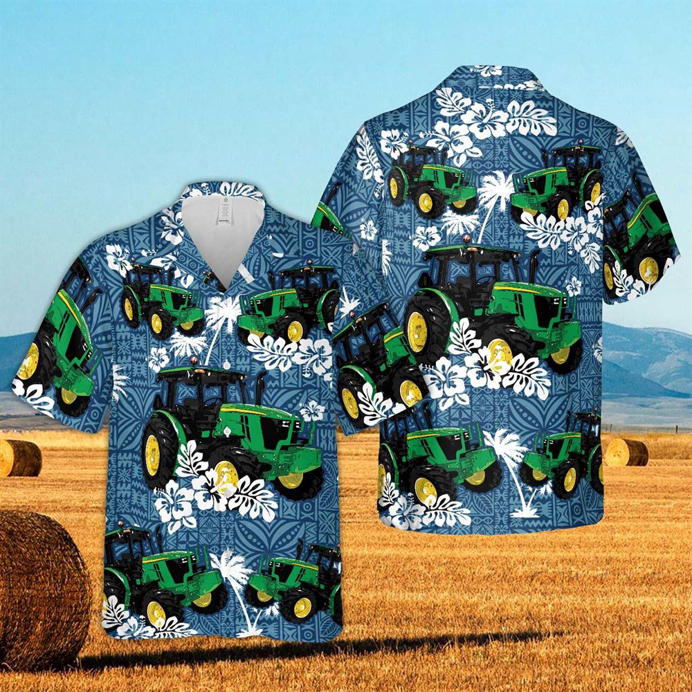 Farm Hawaiian Shirt Tractors Tropical Leaves Blue All Over Printed 3D Hawaiian Shirt For Men And Women Animal Hawaiian Shirt 1 il6vox.jpg