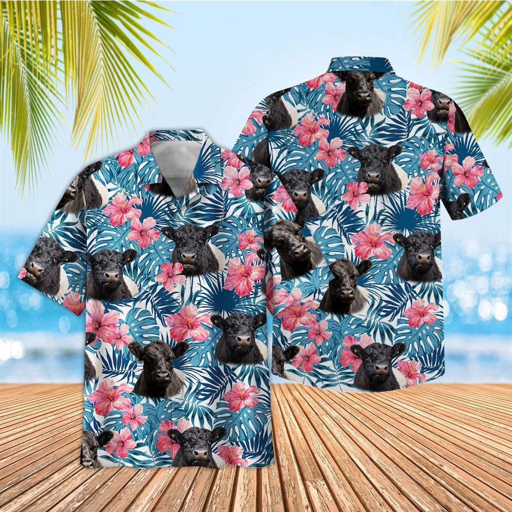 Farm Hawaiian Shirt Tropical Belted Galloway Blue Pink Floral 3D Hawaiian Shirt Animal Hawaiian Shirt 1 fo54xd.jpg