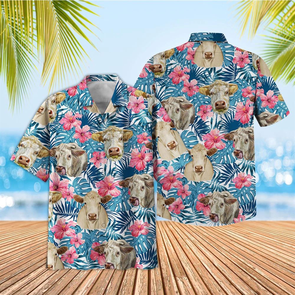Farm Hawaiian Shirt Tropical Charolais Blue Pink Floral 3D Hawaiian Shirt Animal Hawaiian Shirt 1 hvks8f.jpg