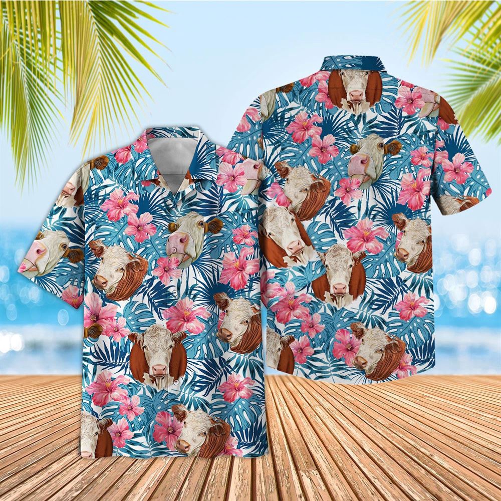 Farm Hawaiian Shirt Tropical Hereford Blue Pink Floral 3D Hawaiian Shirt Animal Hawaiian Shirt 1 m28wsr.jpg