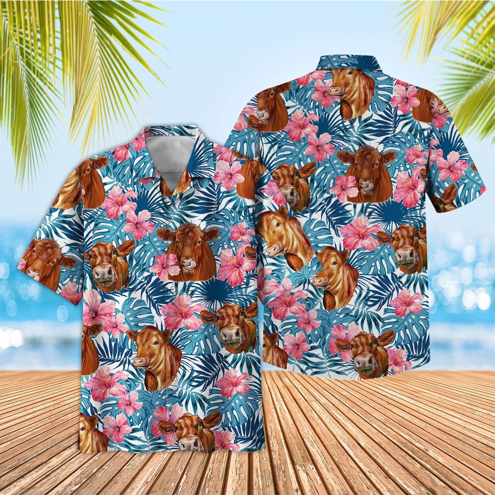 Farm Hawaiian Shirt Tropical Red Angus Blue Pink Floral 3D Hawaiian Shirt Animal Hawaiian Shirt 1 clxcdu.jpg