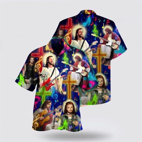 Christian Hawaiian Shirt, Guitar Jesus Love Guitar Hawaiian Shirt, Religion Hawaiian Shirt