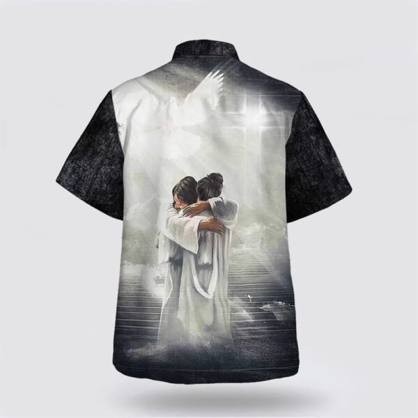 Christian Hawaiian Shirt, Have Faith Man Hugging Jesus In Heaven Hawaiian Shirt, Religion Hawaiian Shirt