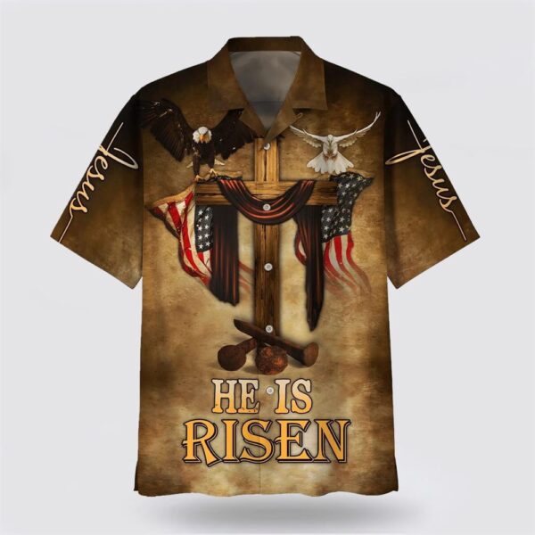 Christian Hawaiian Shirt, He Is Risen Eagle Cross Hawaiian Shirt, Religion Hawaiian Shirt