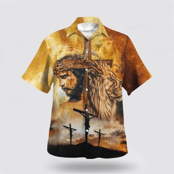 Christian Hawaiian Shirt, Jesus And Lion Hawaiian Shirts For Men, Religion Hawaiian Shirt