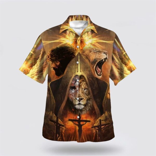 Christian Hawaiian Shirt, Jesus And Lion Of Judah Hawaiian Shirts For Men, Religion Hawaiian Shirt