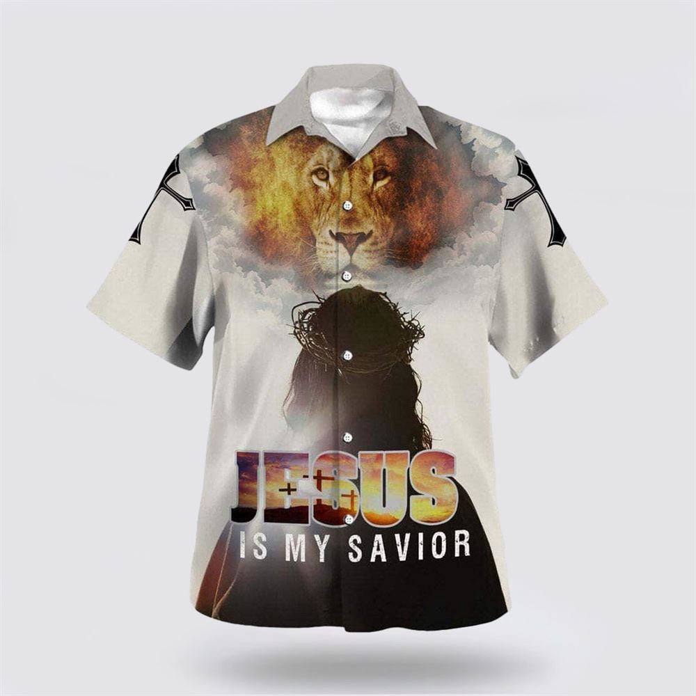 Jesus Is My Savior Jesus And The King Lion Christian Hawaiian Shirt Christian Hawaiian Shirt Christian Summer Short Sleeve Shirt 1 vizhrx.jpg