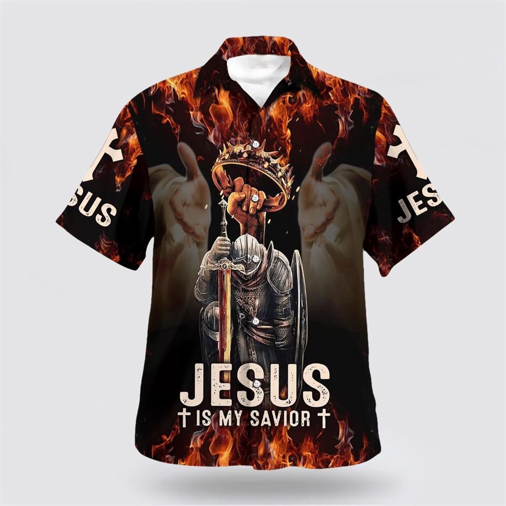 Jesus Is My Savior Warrior Hawaiian Shirt Christian Hawaiian Shirt Christian Summer Short Sleeve Shirt 1 uvqovk.jpg