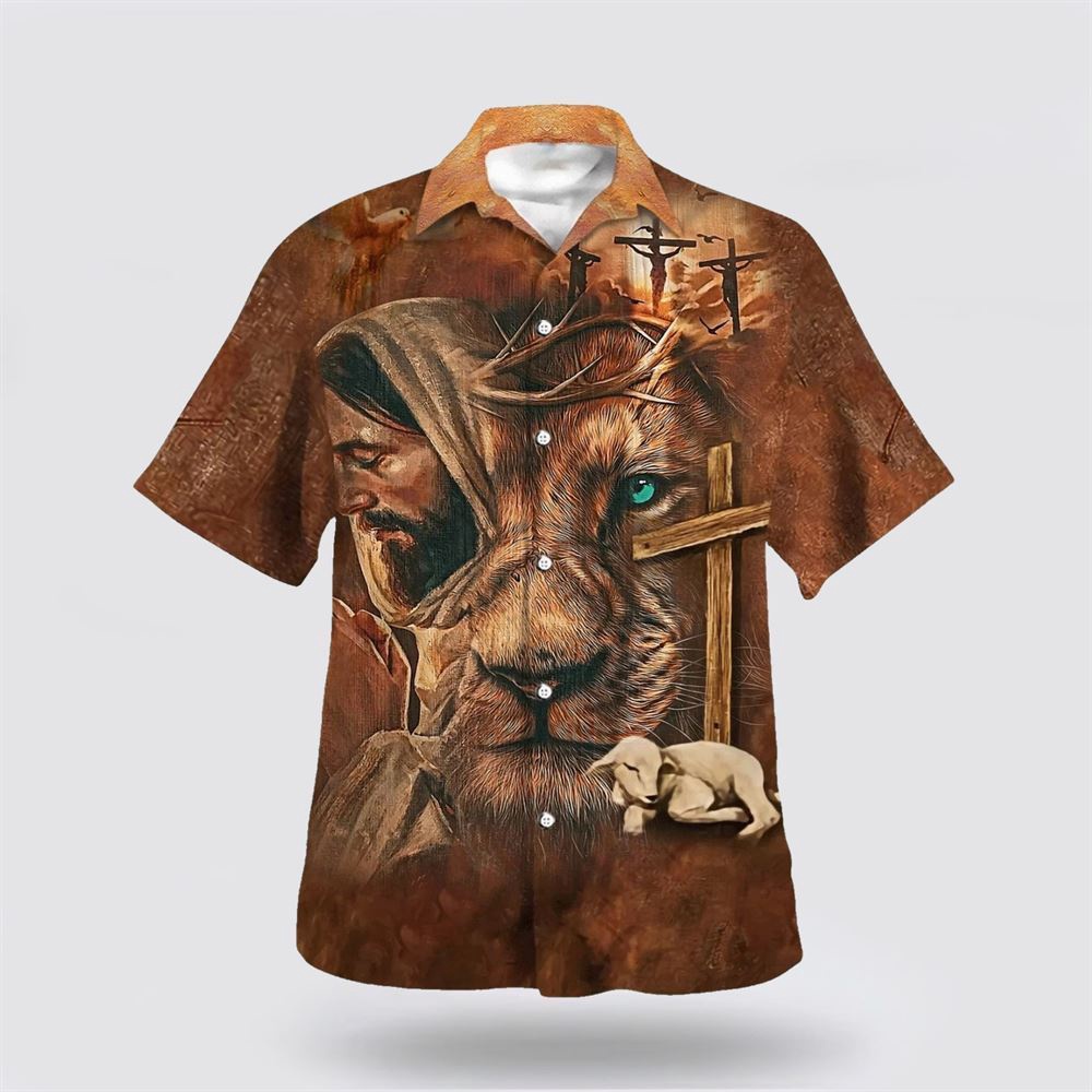 Jesus Lion Cross And The Lamb Hawaiian Shirts Christian Hawaiian Shirt Christian Summer Short Sleeve Shirt 1 pydgfs.jpg