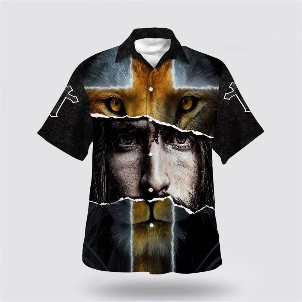 Jesus Lion Cross Christian Faith For Friend Christian Hawaiian Shirt Christian Summer Short Sleeve Shirt 1 n0y90p.jpg