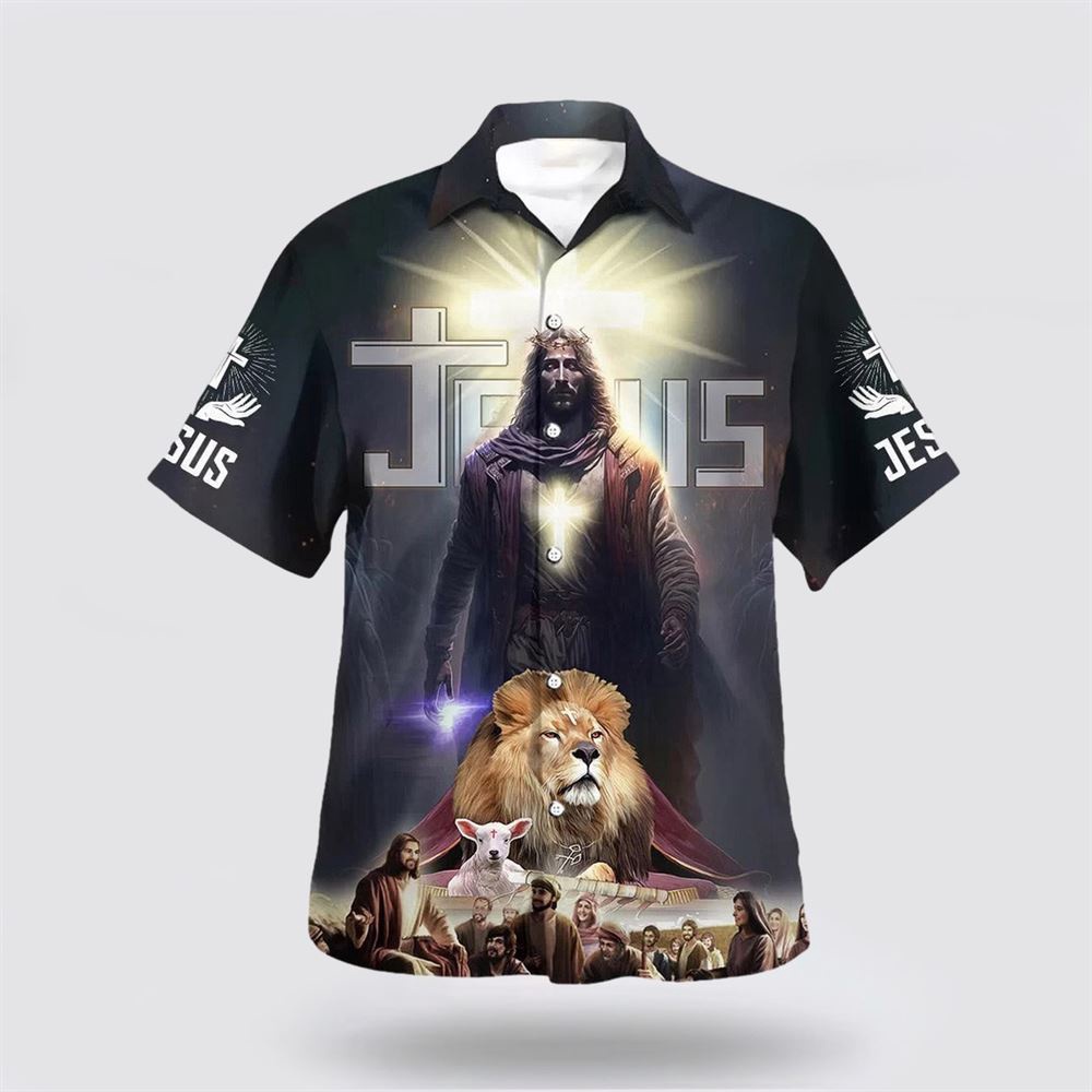 Jesus Lion Lamb With Disciples Hawaiian Shirts Christian Hawaiian Shirt Christian Summer Short Sleeve Shirt 1 em49nw.jpg