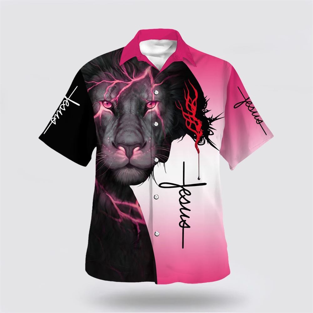 Lion Pink Fully Vaccinated By The Blood Of Jesus Hawaiian Shirt Christian Hawaiian Shirt Christian Summer Short Sleeve Shirt 1 hem6hr.jpg